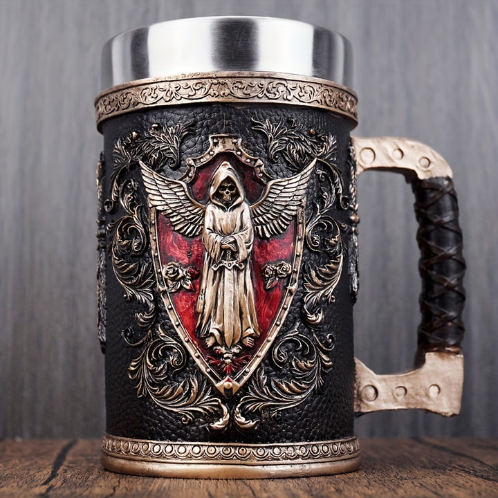 1pc Horror Death Coffee Mug - 600ml/20oz Stainless Steel Grim Reaper Skull Water Cup - Unique Summer Winter Drinkware for Home Kitchen, Spooky Birthday and Halloween Gifts