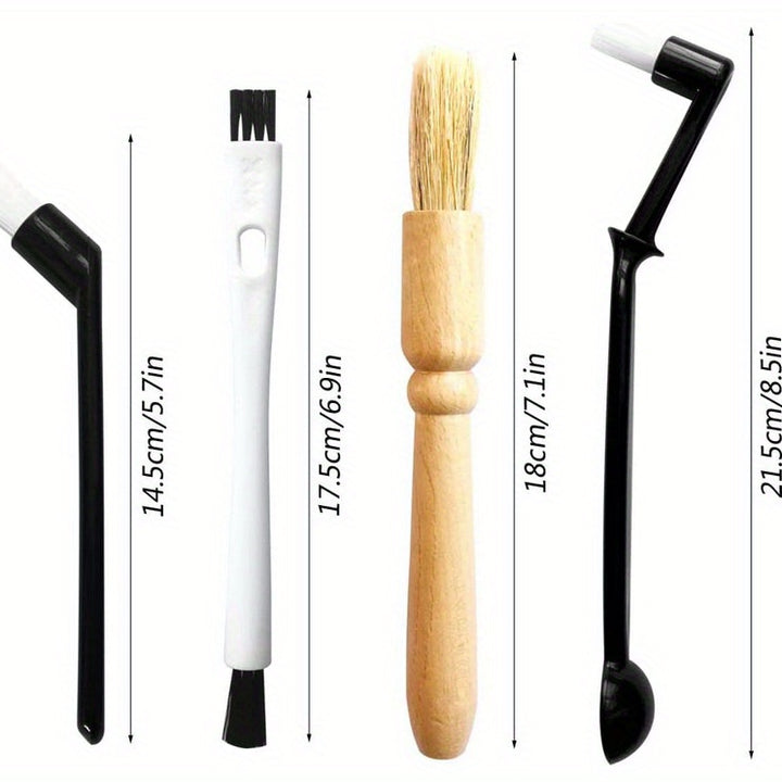 [Popular Choice] 5pcs Coffee Machine Cleaning Brush Set with Wooden Handle, Portable Manual Grinder and Head Brushes for Kitchen/Living Room/Patio - No Power Needed