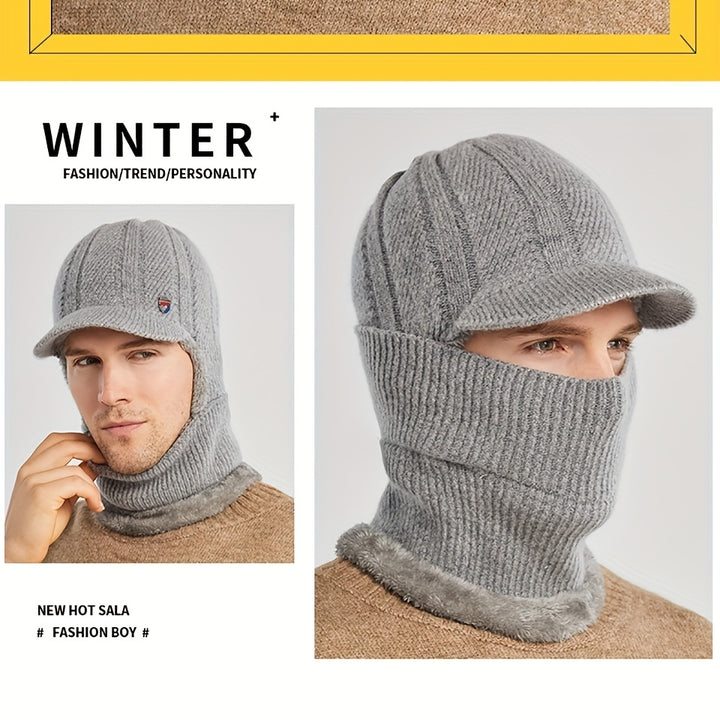 Winter 2 In 1 Set, Balaclava Neck Warmers Knitted Hat Beanie Face Cover Cap For Men And Women, Ear Protection Knitted Hat Neck Cover