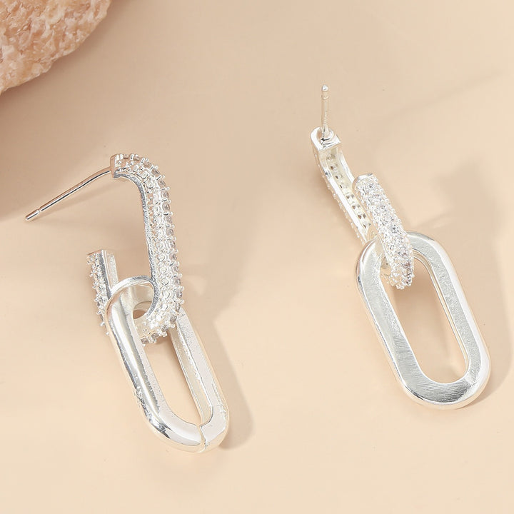 / Silvery Dangle Earrings With Shiny Zircon Decor Elegant Minimalist Style Copper Plated Jewelry Daily Casual