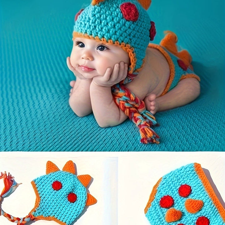 Adorable Super Cute Dinosaur Baby Costume Hat Set - Photography Prop for Unforgettable Hundred Days Party Outfits - Soft & Comfortable Clothes