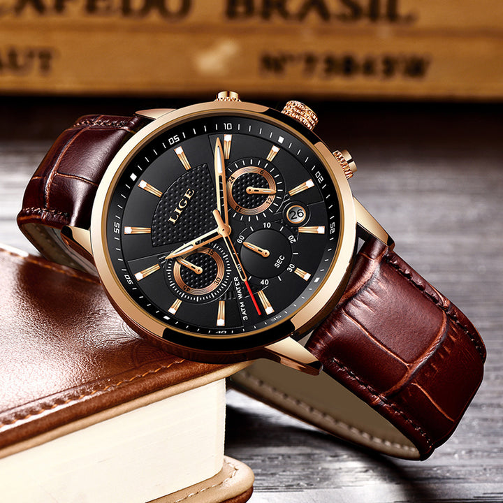 Watches Mens 2022 LIGE Top Brand Luxury Casual Leather Quartz Men's Watch Business Clock Male Sport Date Chronograph
