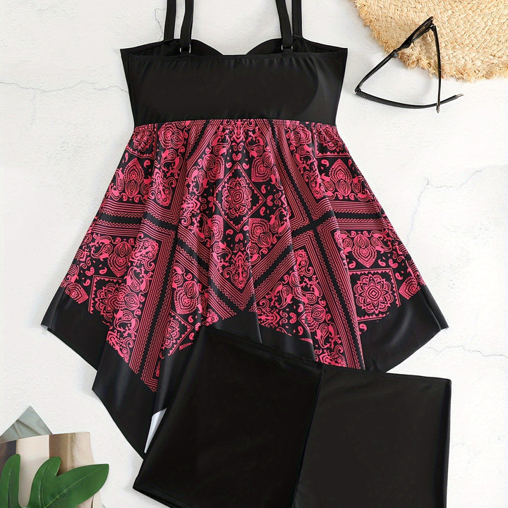 Plus Size Women's Printed One-Piece Swimsuit, Sexy Print Swimwear