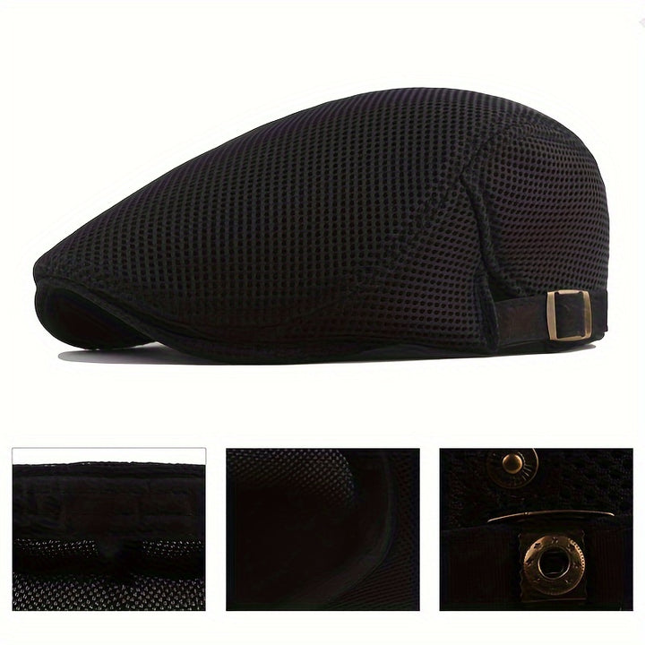 Summer Men News Breathable Cap Hat Mesh Cabbie Golf Driving Sun Flat Beret Black White Gray Beige Hats Caps Visors