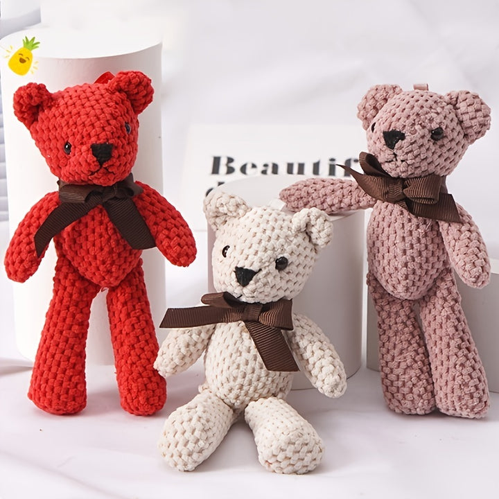 1pc 15cm/5.9in Bear Stuffed Plush Toys, Cute Dress Key Pendant, Dolls, Gifts, Birthday Wedding Party Decor easter gift Christmas, Halloween Gift