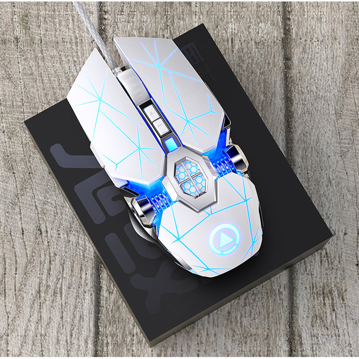 [Silvery Gaming Mouse] Silent Wired Mouse for E-Sports Gaming, Silvery Carved | Macro for Desktops and Laptops, Sound Chicken-Eating Mouse