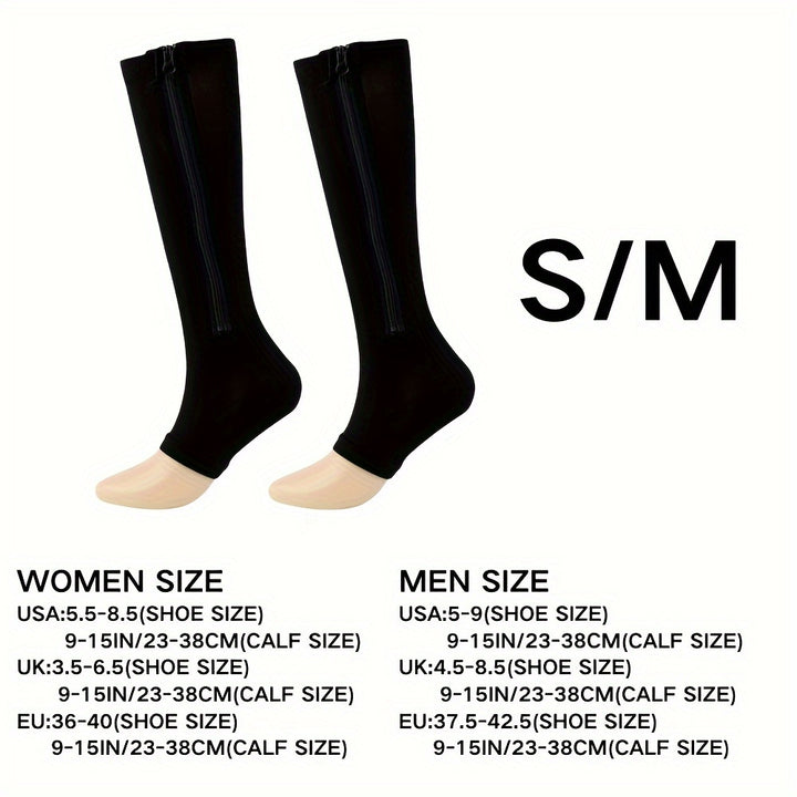 1pair Comfortable Compression Socks with Easy Side Zipper for Men and Women - Reduce Swelling and Improve Circulation