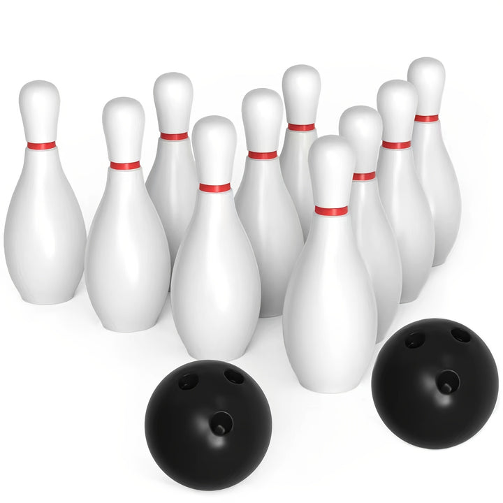Bowling Ball Toy Set Kids Sports Toys Indoor Outdoor Sports Toys Classic White Style Large Size 10 Bottles 2 Balls