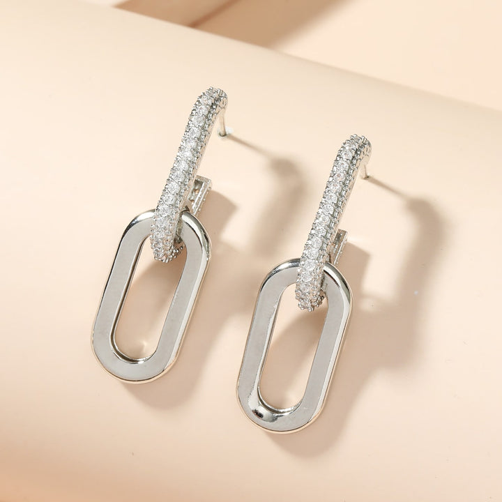 / Silvery Dangle Earrings With Shiny Zircon Decor Elegant Minimalist Style Copper Plated Jewelry Daily Casual