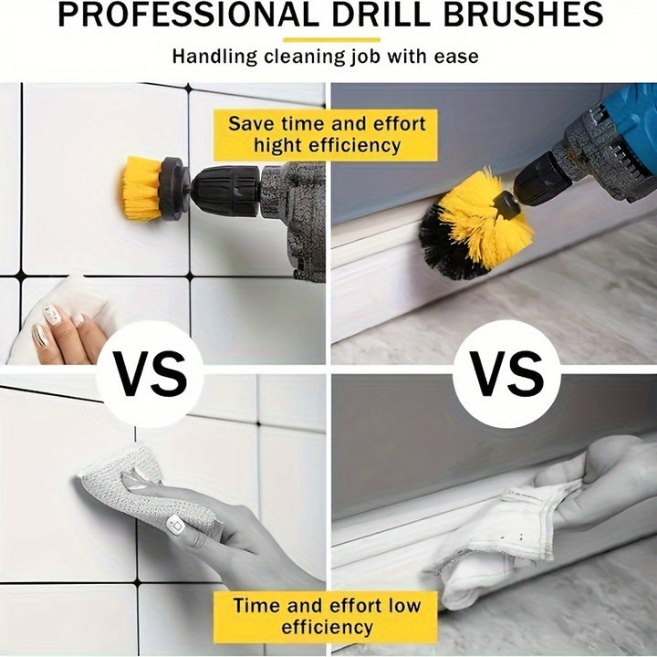 3pcs Drill Brush Attachment Set, Electric Scrubber Washing Brush Tool Kit, Universal Drill Brush With Extension, For Grout Floor, Bathtub Shower Tile, Bathroom, Kitchen Surface And Car.
