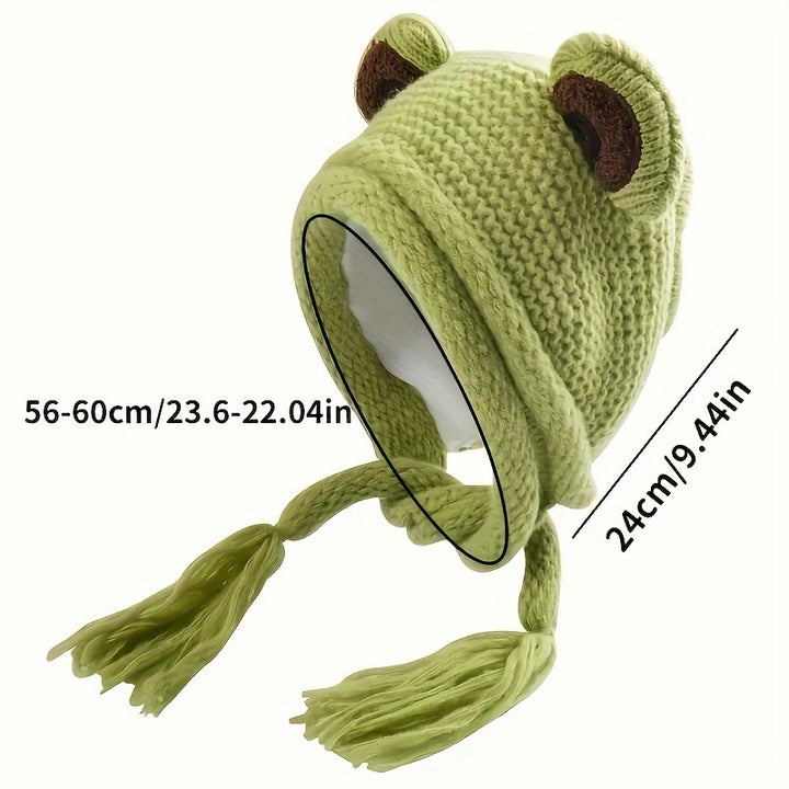 Frog Knitted Beanie Hat Lovely Frog Ear Protection Hat Winter Warm Hat Cartoon Earflap Knitted Headband Cap