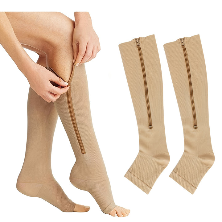 1pair Comfortable Compression Socks with Easy Side Zipper for Men and Women - Reduce Swelling and Improve Circulation
