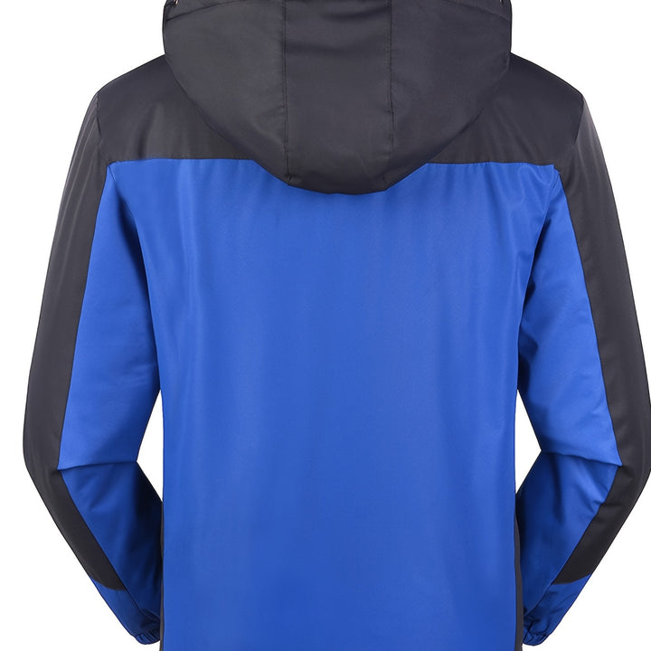 Men'S Casual Color Block Thick Hooded Jacket, Windproof Single-Layer Fleece Jacket for Fall Winter Jacket Gifts