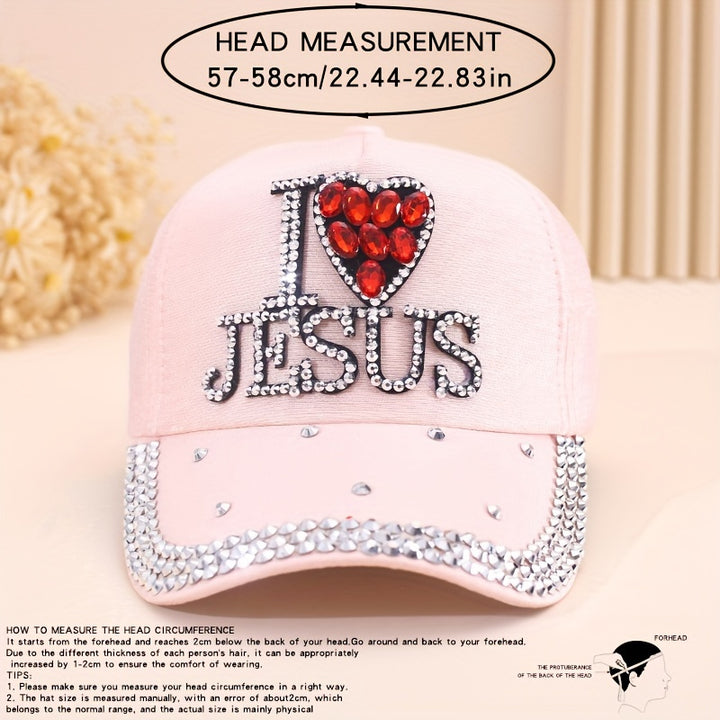 Stylish Letter Rhinestone Baseball Cap - Breathable, Adjustable, Lightweight Cotton Sun Hat for Women - Trendy Solid Color Dad Hat with Knitting Craftsmanship and Religious Theme