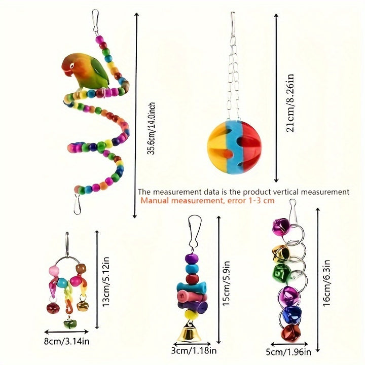 5pcs/8pcs/15pcs of Long-Tailed Parakeet Toys, Hanging Bells for Pet Bird Cages, Hammocks, Swings, Wooden Perches for Chewing, Suitable for Budgerigars, Conures, Lovebirds, Finches, And Long-Tailed Parakeets. Swinging And Stan