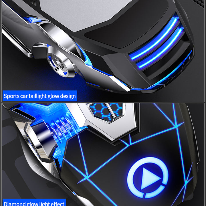 [Silvery Gaming Mouse] Silent Wired Mouse for E-Sports Gaming, Silvery Carved | Macro for Desktops and Laptops, Sound Chicken-Eating Mouse