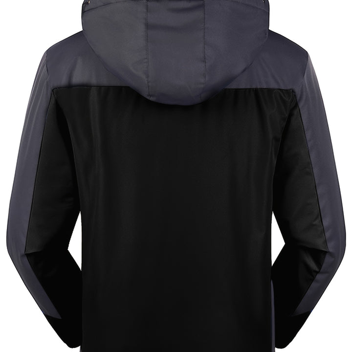 Men'S Casual Color Block Thick Hooded Jacket, Windproof Single-Layer Fleece Jacket for Fall Winter Jacket Gifts