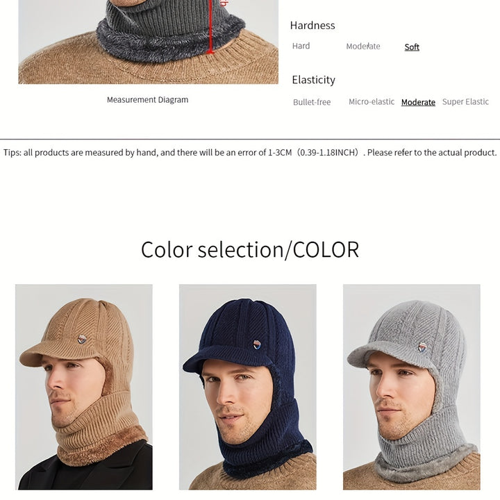 Winter 2 In 1 Set, Balaclava Neck Warmers Knitted Hat Beanie Face Cover Cap For Men And Women, Ear Protection Knitted Hat Neck Cover