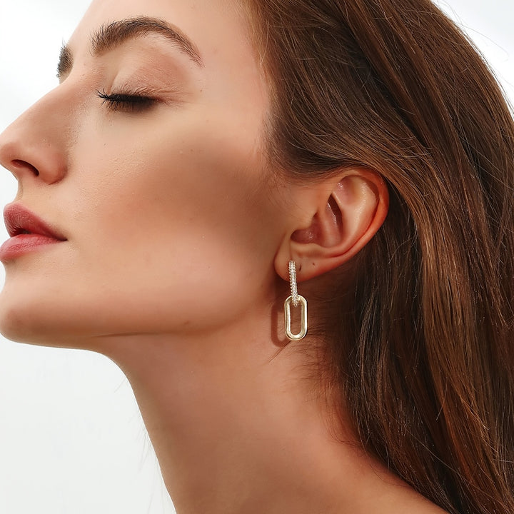 / Silvery Dangle Earrings With Shiny Zircon Decor Elegant Minimalist Style Copper Plated Jewelry Daily Casual