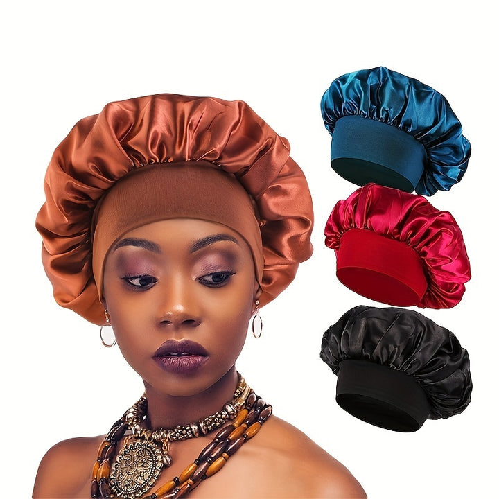 Elastic Band Satin Bonnet - Silky, Extra Large, For Night, Bath, Brimmed Hat, Soft and Comfortable
