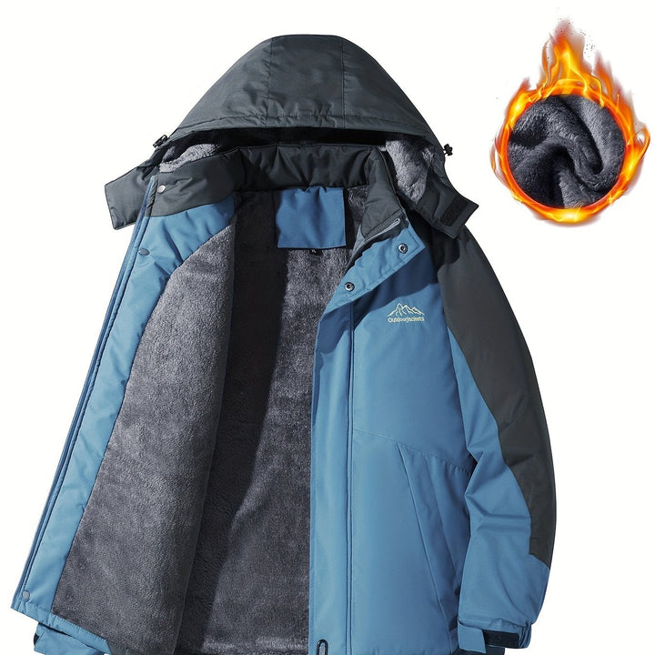 Men'S Casual Color Block Thick Hooded Jacket, Windproof Single-Layer Fleece Jacket for Fall Winter Jacket Gifts