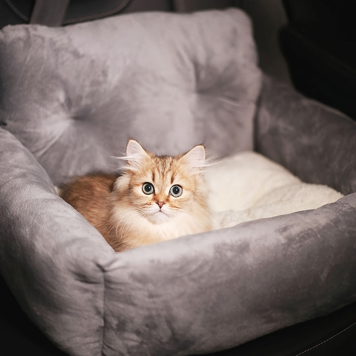 Plush Puppy Travel Booster Seat - Luxurious Car Bed with Adjustable Safety Harness, Machine-Washable, Perfect Warm Kennel for Puppies On-the-Go