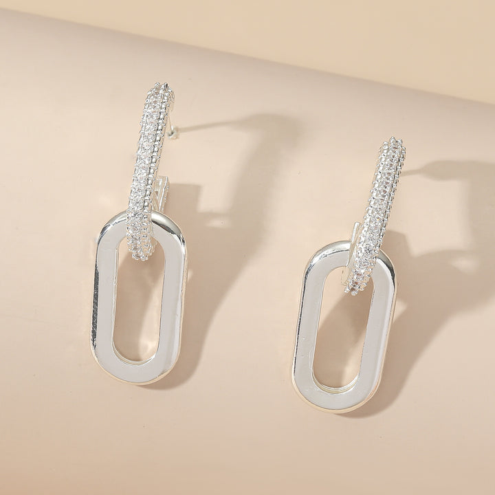 / Silvery Dangle Earrings With Shiny Zircon Decor Elegant Minimalist Style Copper Plated Jewelry Daily Casual