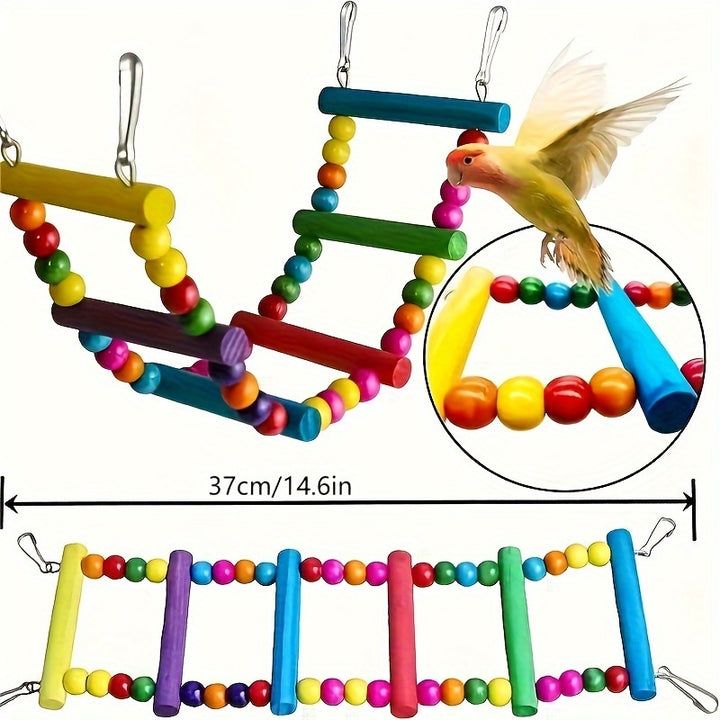 5pcs/8pcs/15pcs of Long-Tailed Parakeet Toys, Hanging Bells for Pet Bird Cages, Hammocks, Swings, Wooden Perches for Chewing, Suitable for Budgerigars, Conures, Lovebirds, Finches, And Long-Tailed Parakeets. Swinging And Stan