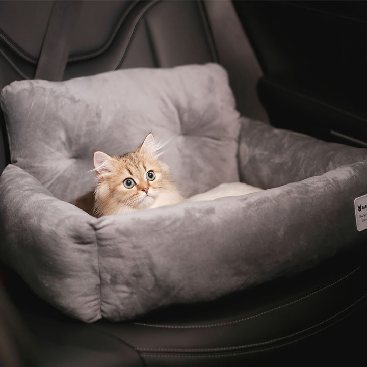 Plush Puppy Travel Booster Seat - Luxurious Car Bed with Adjustable Safety Harness, Machine-Washable, Perfect Warm Kennel for Puppies On-the-Go