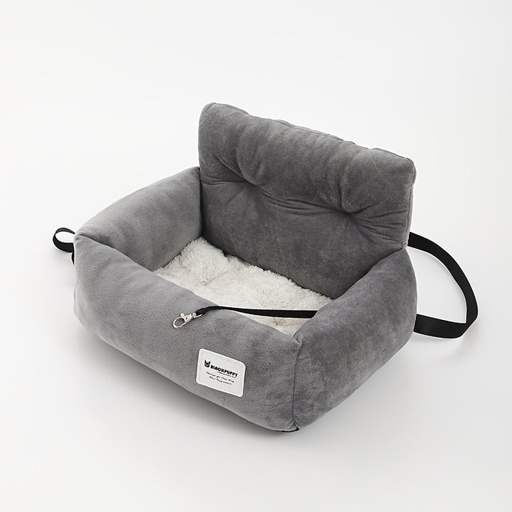 Plush Puppy Travel Booster Seat - Luxurious Car Bed with Adjustable Safety Harness, Machine-Washable, Perfect Warm Kennel for Puppies On-the-Go