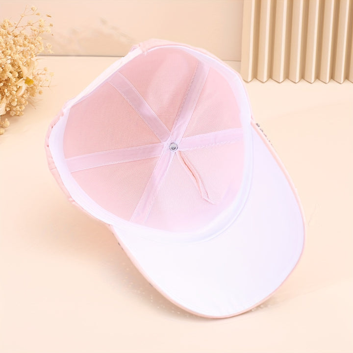 Stylish Letter Rhinestone Baseball Cap - Breathable, Adjustable, Lightweight Cotton Sun Hat for Women - Trendy Solid Color Dad Hat with Knitting Craftsmanship and Religious Theme