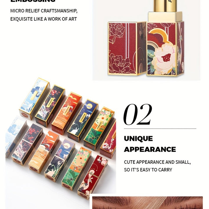 Enchanting Luxurious Matte Velvet Lip Collection - Hydrating, Long-Lasting, Seamless Finish - A Fashionable Chinese Traditional Printed Gift for Women, Perfect for Valentines Day & Lunar New Year Celebrations