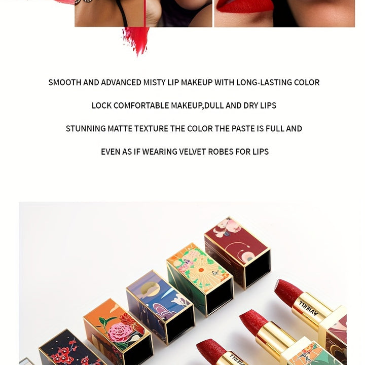 Enchanting Luxurious Matte Velvet Lip Collection - Hydrating, Long-Lasting, Seamless Finish - A Fashionable Chinese Traditional Printed Gift for Women, Perfect for Valentines Day & Lunar New Year Celebrations