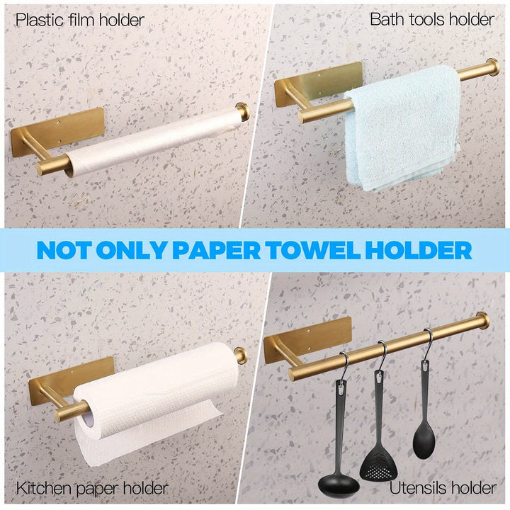 1pc Stainless Steel Self-Adhesive Paper Towel Holder - Space-Saving Wall Mount Design for Kitchen, Counter, Cabinet, and Bathroom - Easy Installation, Punch-Free, and Durable
