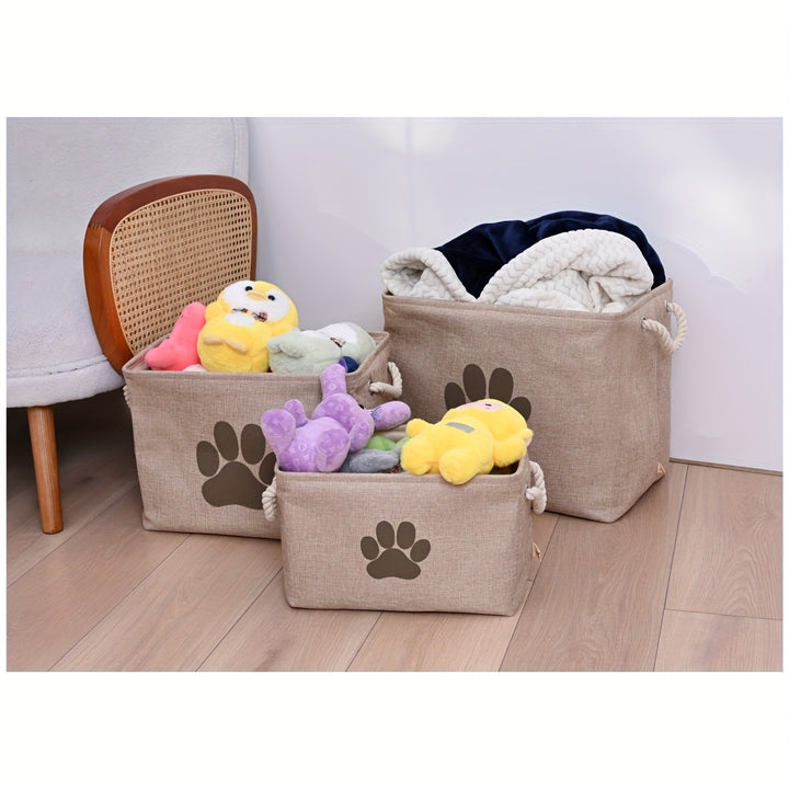 Rectangle Pet Storage Basket - Collapsible Fabric Organizer with Sturdy Rope Handle for Toys, Cloth, and Accessories - Space-Saving, Portable, and Easy to Clean