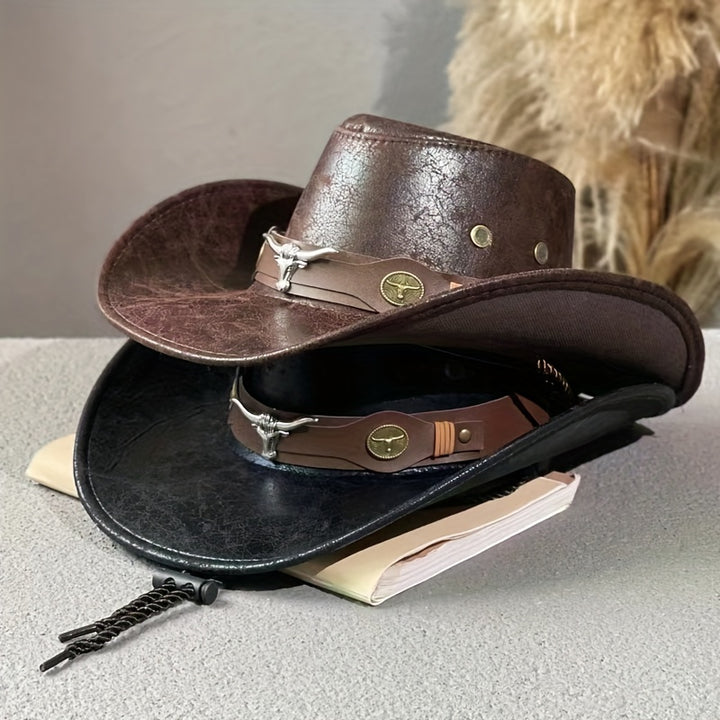 1pc Breathable Sunshade Cowboy Hat With Rivets For Outdoor Casual Camping Fishing Mountaineering, Vacation