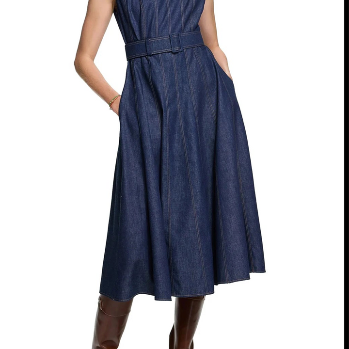 Fashion Sleeveless High Waist Maxi Dress Denim  Elegant O Neck New Office Ladies