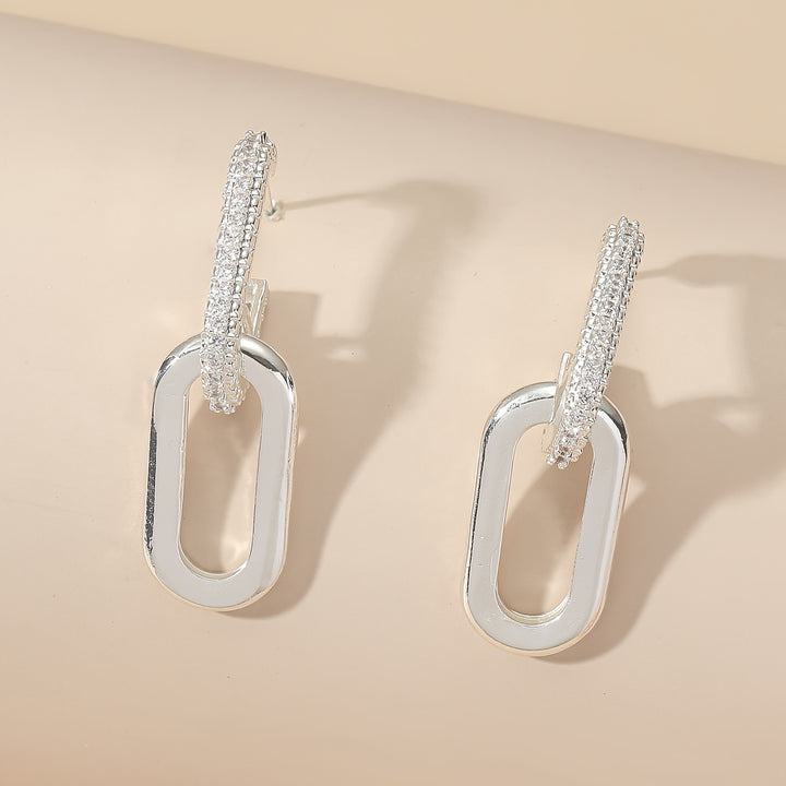 / Silvery Dangle Earrings With Shiny Zircon Decor Elegant Minimalist Style Copper Plated Jewelry Daily Casual