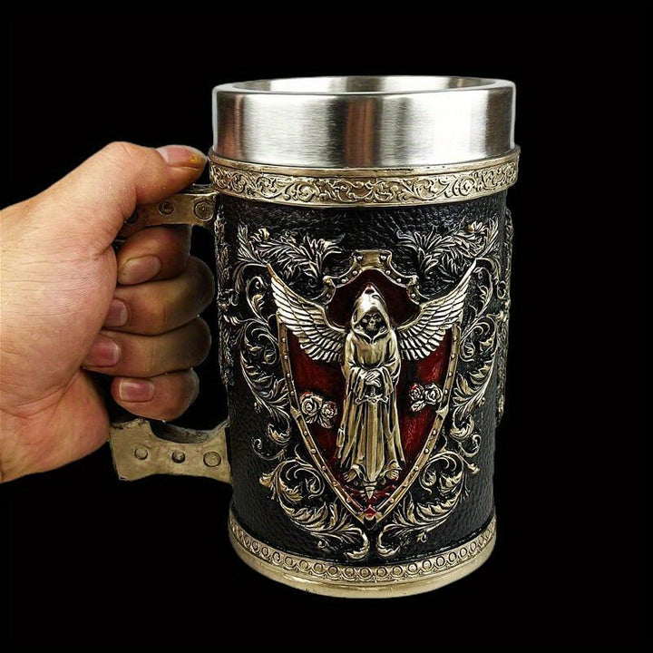 1pc Horror Death Coffee Mug - 600ml/20oz Stainless Steel Grim Reaper Skull Water Cup - Unique Summer Winter Drinkware for Home Kitchen, Spooky Birthday and Halloween Gifts