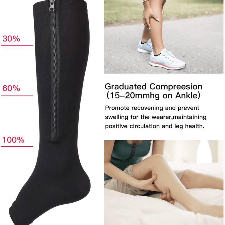 1pair Comfortable Compression Socks with Easy Side Zipper for Men and Women - Reduce Swelling and Improve Circulation