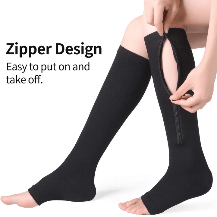 1pair Comfortable Compression Socks with Easy Side Zipper for Men and Women - Reduce Swelling and Improve Circulation