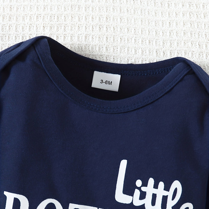 3pcs Baby Boy Long-sleeved Romper + Trousers + Hat, Casual Cotton Set