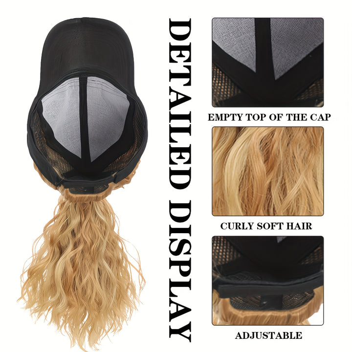 Versatile Blonde Ponytail Wig Cap for Women - High-Temperature Synthetic Hair with Rose Net, Elastic Band, and Visor Hat Attachment - Perfect for Everyday Use, Versatile Hair Solution|Textured Hairpiece|Secure Fit Design