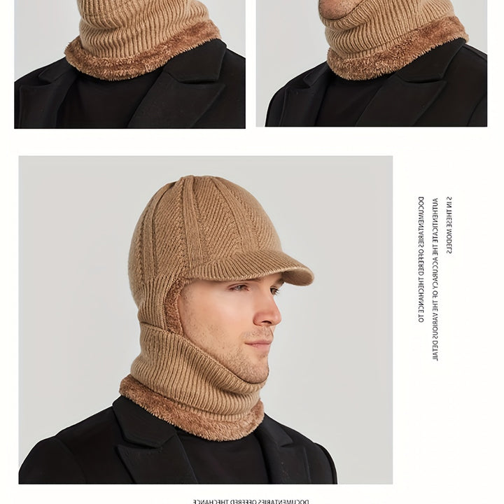 Winter 2 In 1 Set, Balaclava Neck Warmers Knitted Hat Beanie Face Cover Cap For Men And Women, Ear Protection Knitted Hat Neck Cover