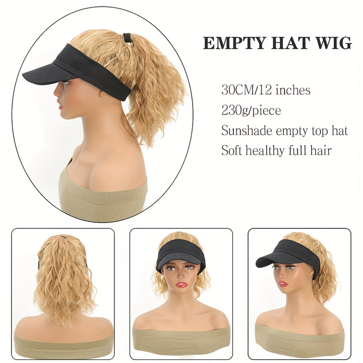 Versatile Blonde Ponytail Wig Cap for Women - High-Temperature Synthetic Hair with Rose Net, Elastic Band, and Visor Hat Attachment - Perfect for Everyday Use, Versatile Hair Solution|Textured Hairpiece|Secure Fit Design