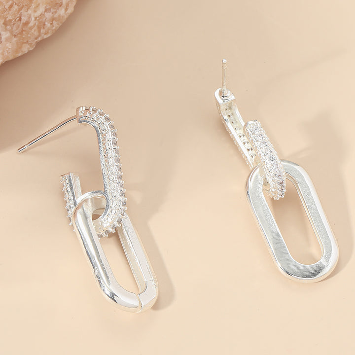 / Silvery Dangle Earrings With Shiny Zircon Decor Elegant Minimalist Style Copper Plated Jewelry Daily Casual