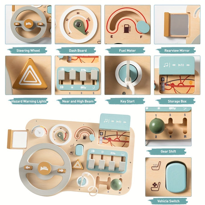 Drive Learning Through Play!
This wooden steering wheel busy board helps kids develop motor skills, problem-solving, and road sign recognition—all while having fun! Made from smooth, burr-free plywood in vibrant colors. Perfect for curious little drivers.