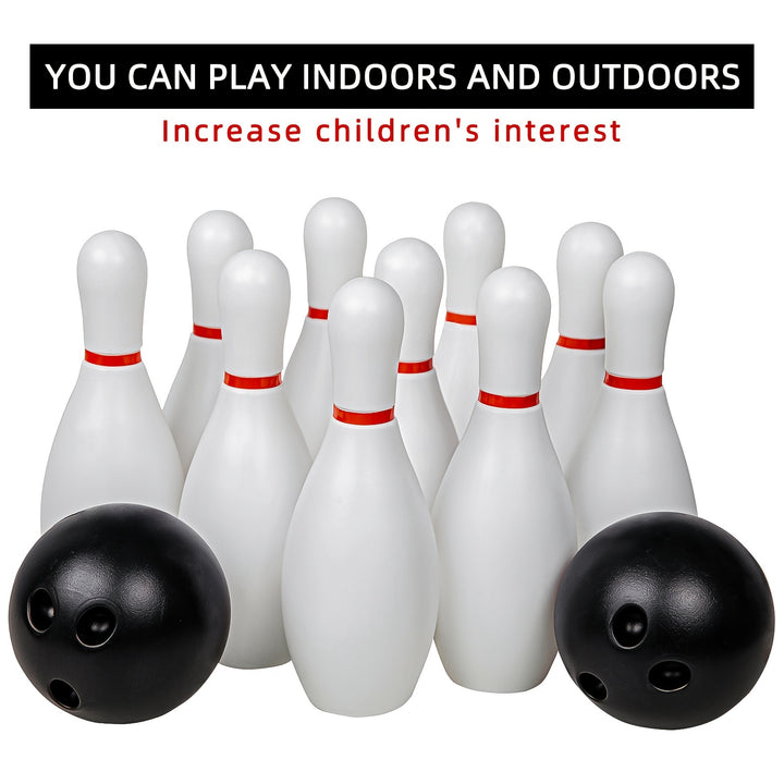 Bowling Ball Toy Set Kids Sports Toys Indoor Outdoor Sports Toys Classic White Style Large Size 10 Bottles 2 Balls