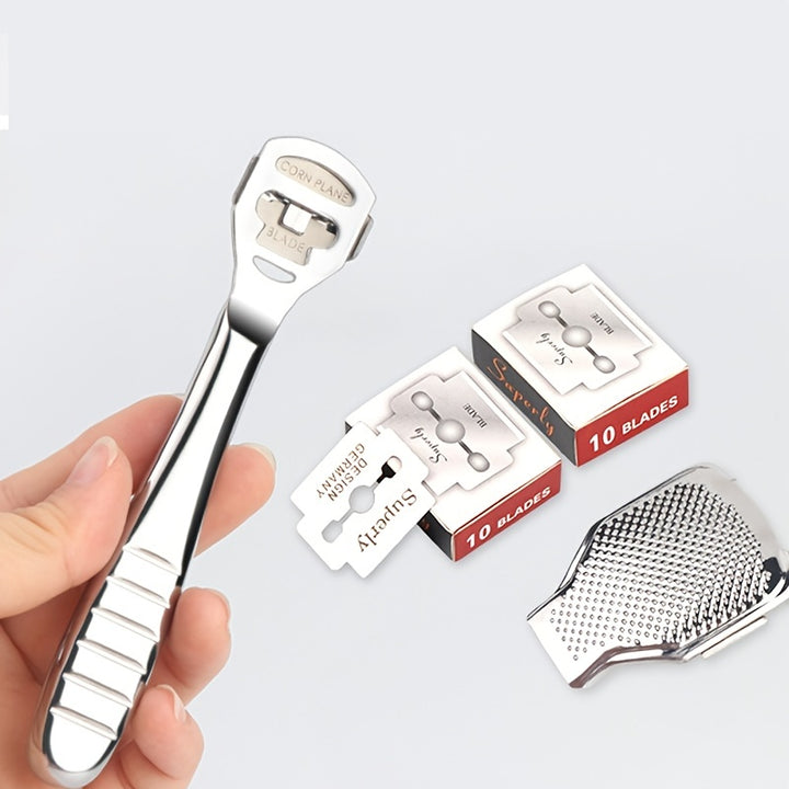 ZIMAPA Stainless Steel Foot File Set, Professional Pedicure Callus Remover with 10 Replacement Heads, Unscented Hard Skin Scraper for Smooth Feet