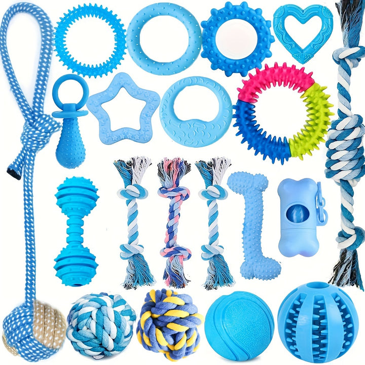 20 Packs Puppy Chew Toys - Dog Teething Toys For Puppies, Puppy Toys Teething Rings And Durable Ropes, Blue Rubber Toy Bundle For Small Dogs, Cute Interactive Dog Balls For Small Breed